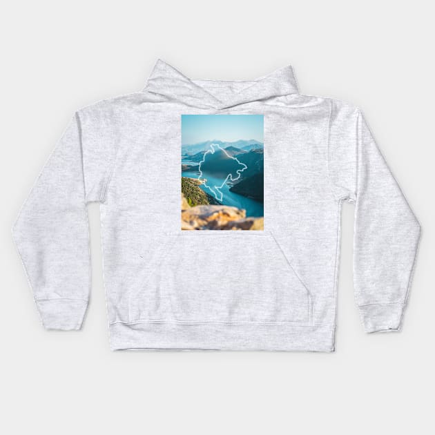 Montenegro Country Map | Luminous Landscapes Kids Hoodie by Visitify